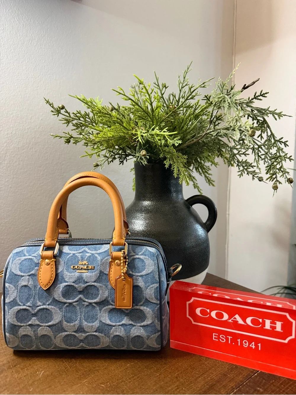 Coach Mini Denim Rowan Satchel/Crossbody Bag